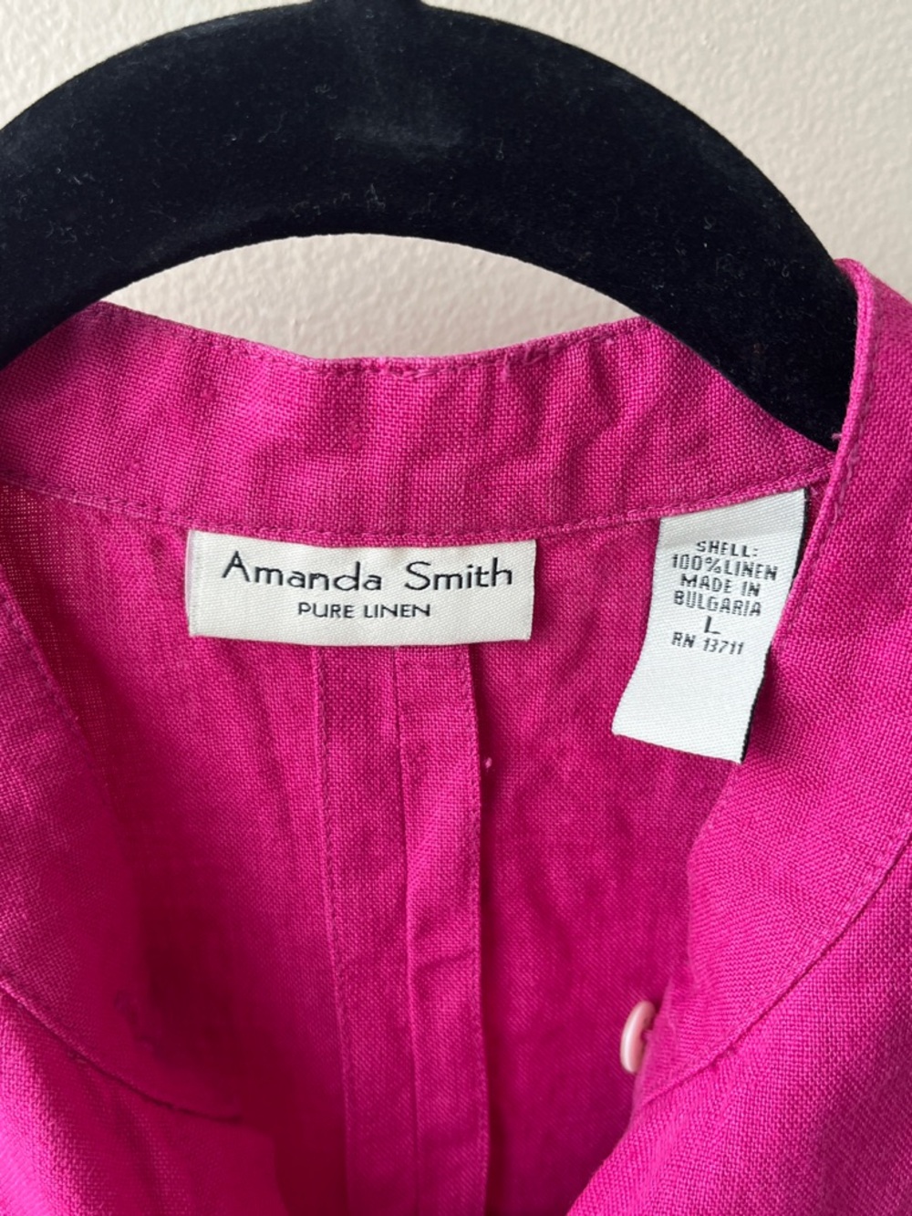 Amanda Smith Fuchsia Sleeveless Linen Button-Down Shirt - Size Large - Picture 2 of 6